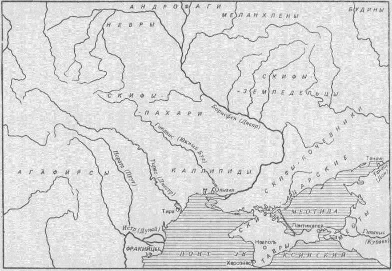 Карта Скифии по В. Ильинской и О.Тереножкину.