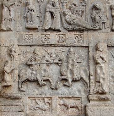 Поединок Одоакра с Теодорихом. Барельеф базилики Сан-Дзено в Вероне