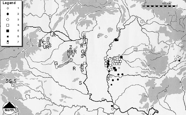 Распределение фибул 6 века в Среднем Подунавье и в Карпатской котловине по Ф.Курта
