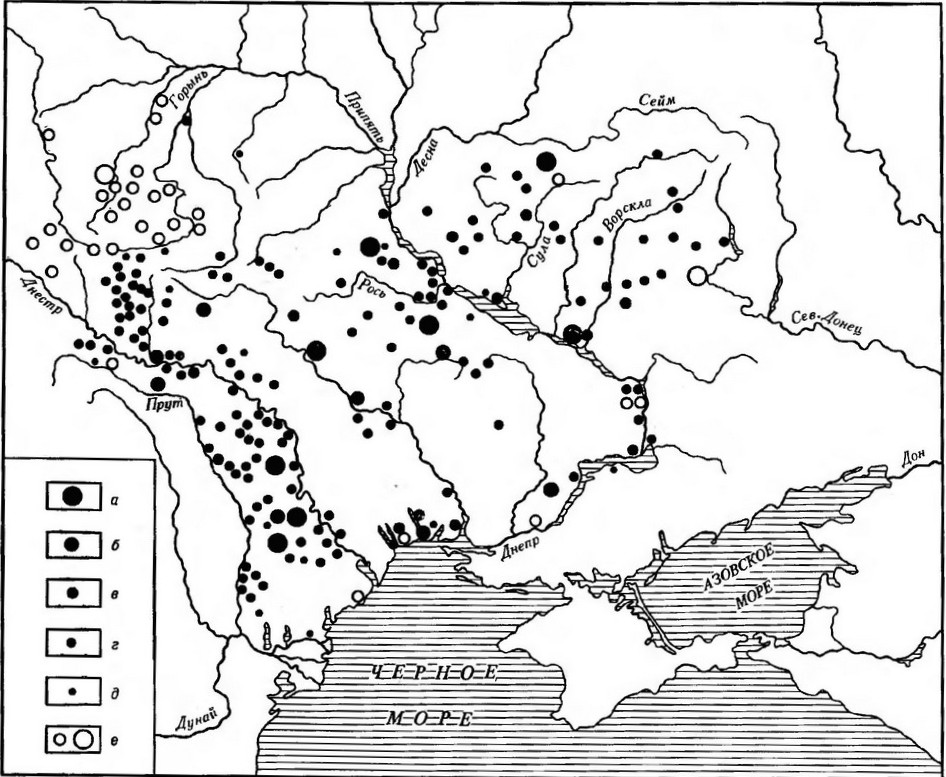 Плотность черняховско-вельбарских памятников Восточной Европы по Г. Никитиной